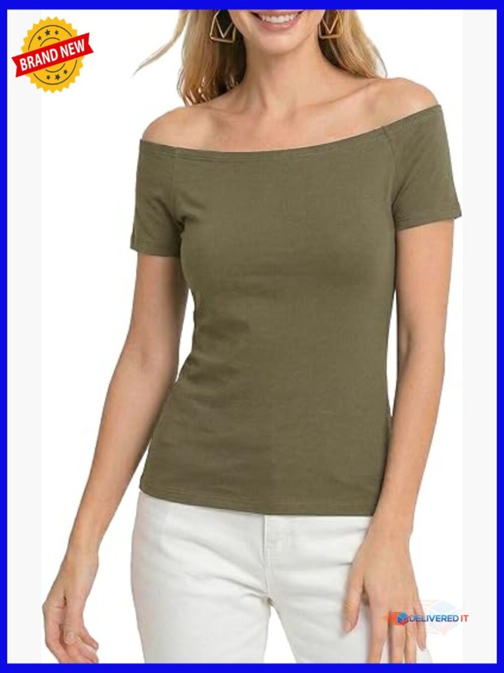 Women's Off Shoulder Slim Fit Tee, Short Sleeve, Rayon Blend, Casual Elegant Top
